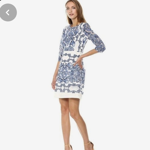 NWT- Size 4P White and Blue Lace Dress